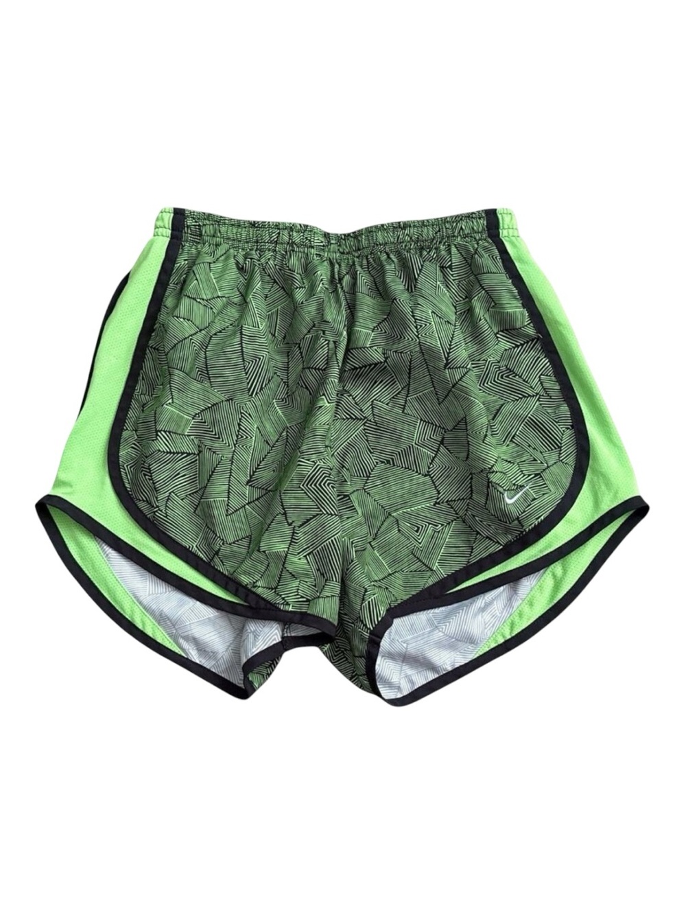 Nike Dri-Fit Running Shorts Womens Small Green Black Geometric 3" Lined Athletic
